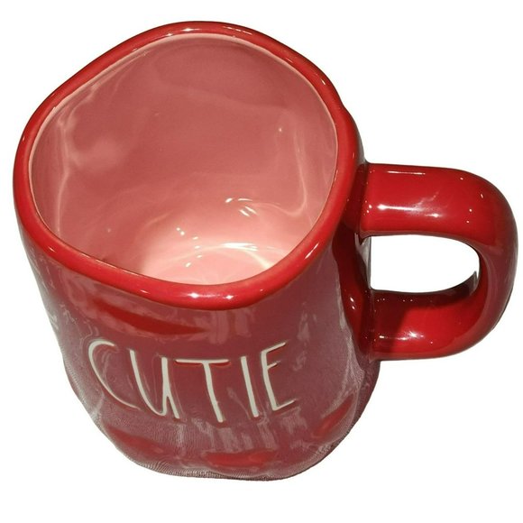 Rae Dunn CUTIE Red Ceramic Coffee Mug 16 Oz Embossed Hearts Around The Bottom - Picture 7 of 14